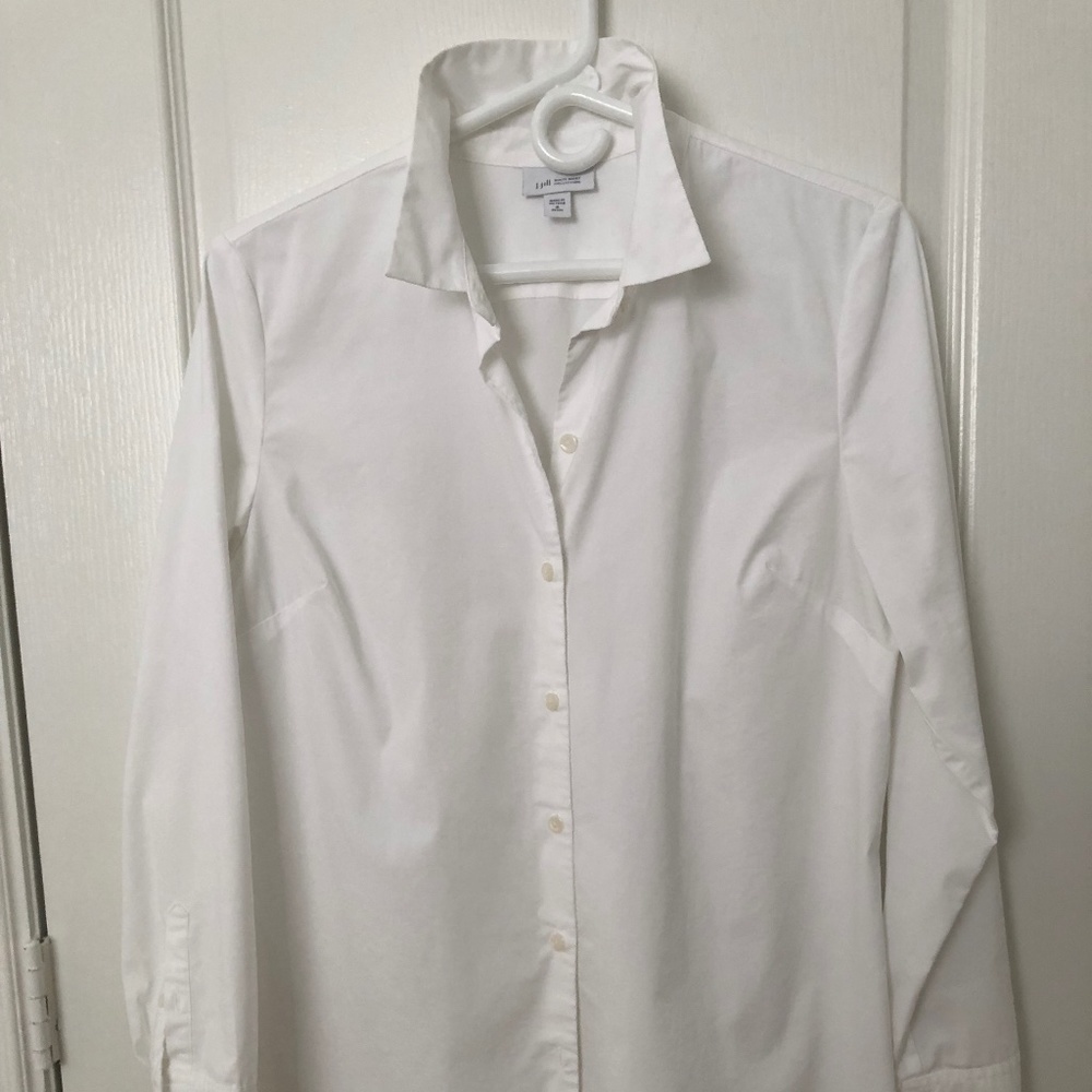 J. Jill White Shirt Collection White Button Front Shirt MP Stretch Cotton Blend